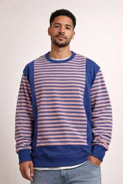 Glamaker Universal Striped Color Block Oversized Sweatshirt Crewneck Pullover T